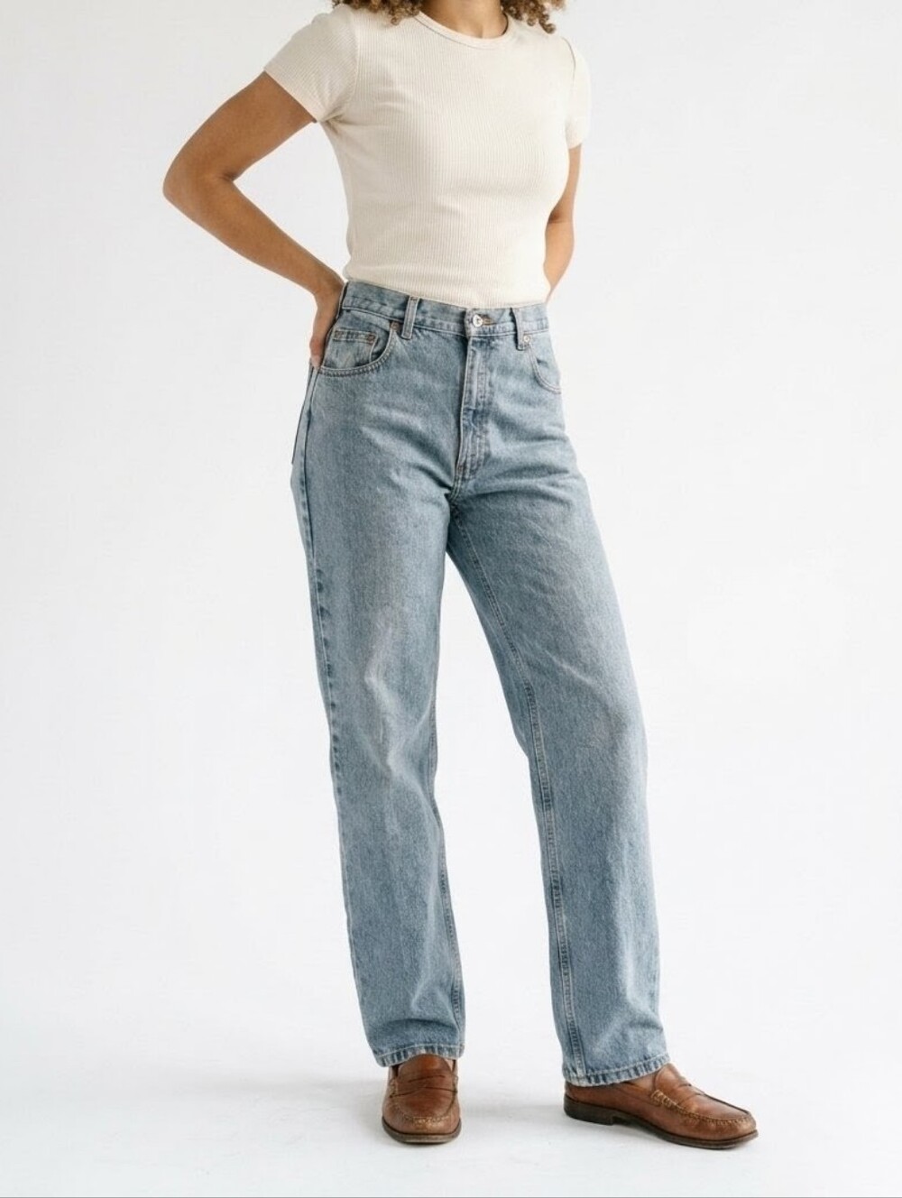 Vinatge Big Ring Denim Medium Wash Straight Leg Jeans High Rise Size 8